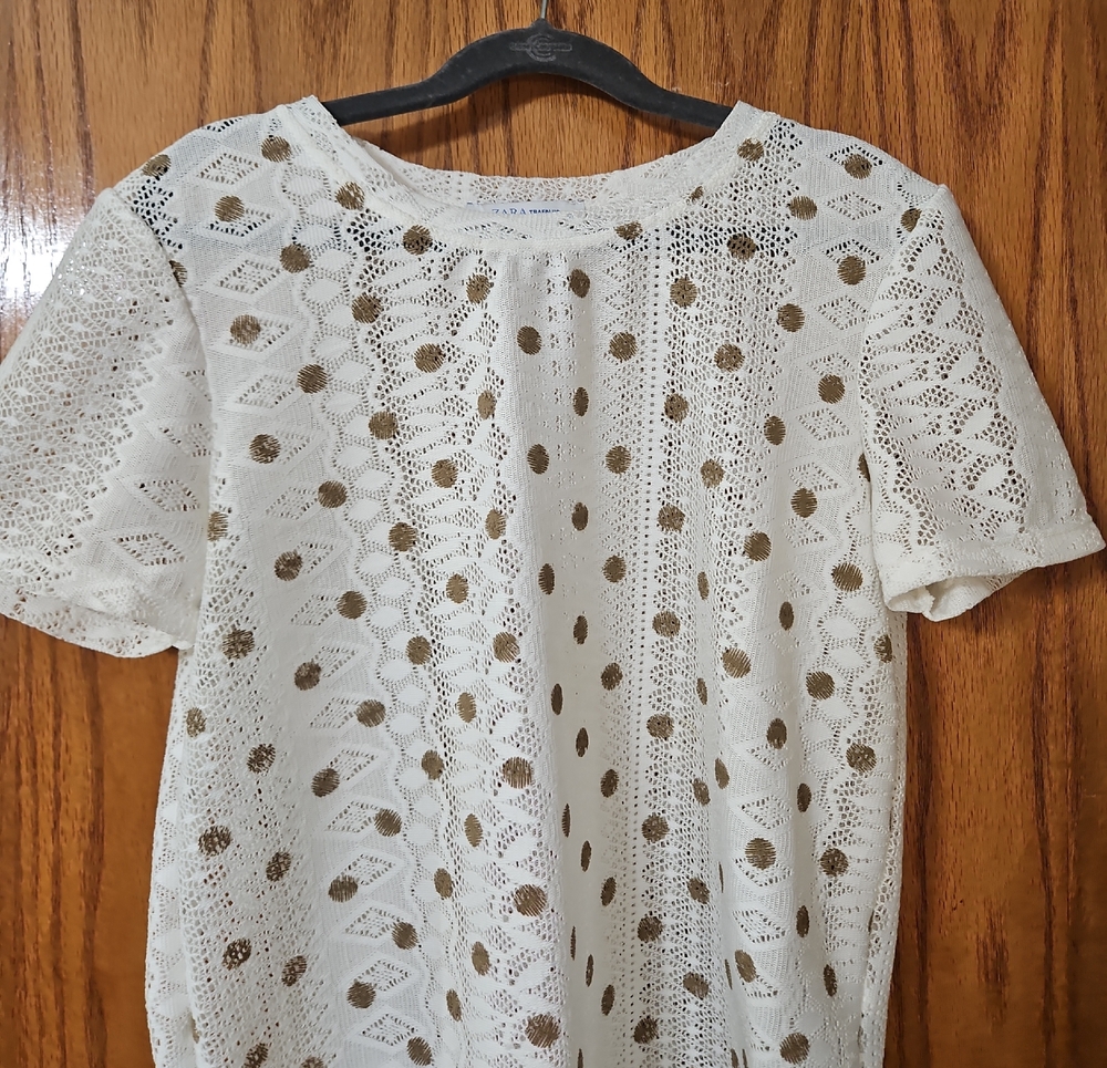 Zara White Polka Dot Lace Blouse